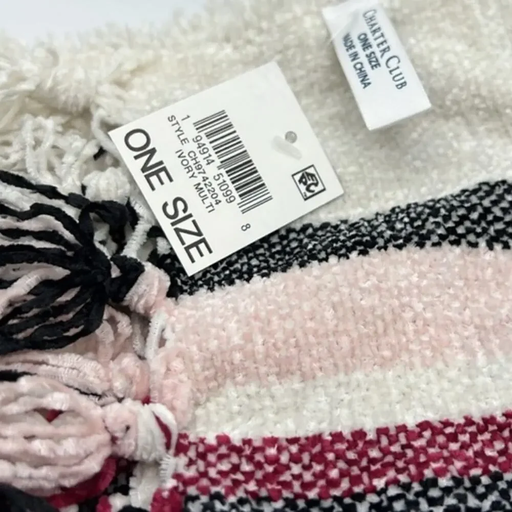 Charter Club Ivory Plaid Chenille Scarf NWT